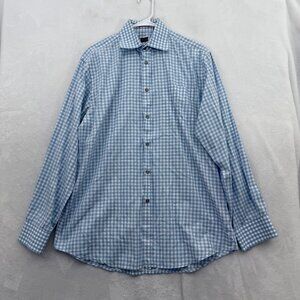 Paul Smith London Shirt Mens 15.5/39 M Blue Gingham Plaid Pocket Business Casual